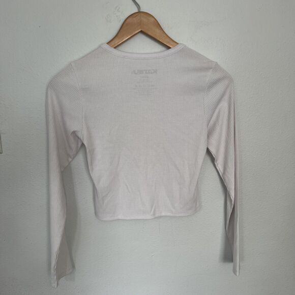 Katiej NYC Women's Long Sleeve Henley‎ Top Ribbed Y2K Cropped Blouse Top S - Picture 3 of 6